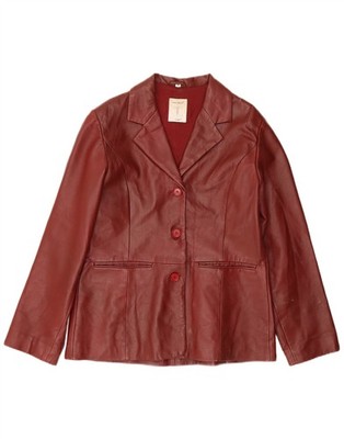 Conbipel Womens 3 Button Leather Blazer Jacket IT 46 Large Burgundy Leather JJ13