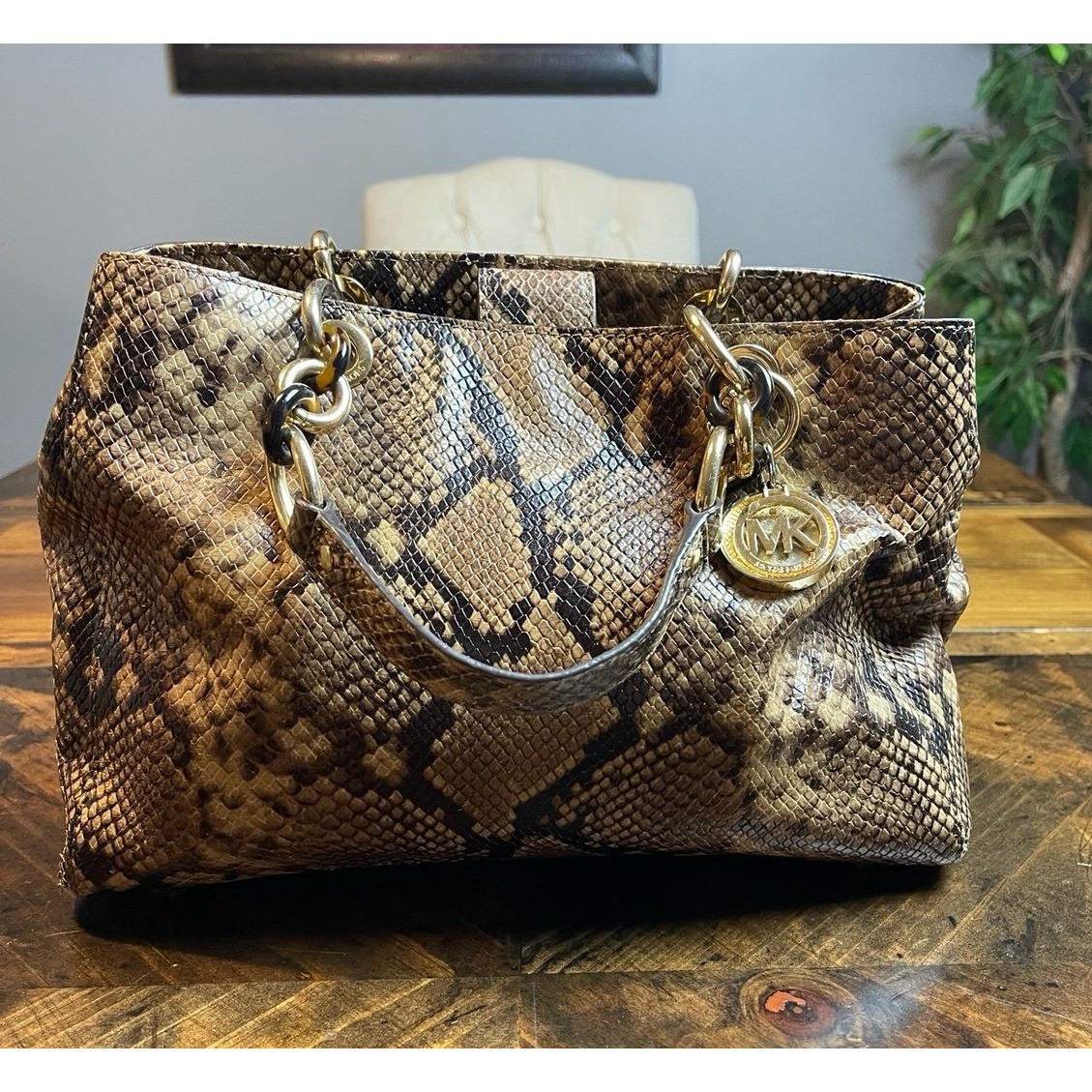 Michael Kors Cynthia Medium Brown Python Embossed… - image 2