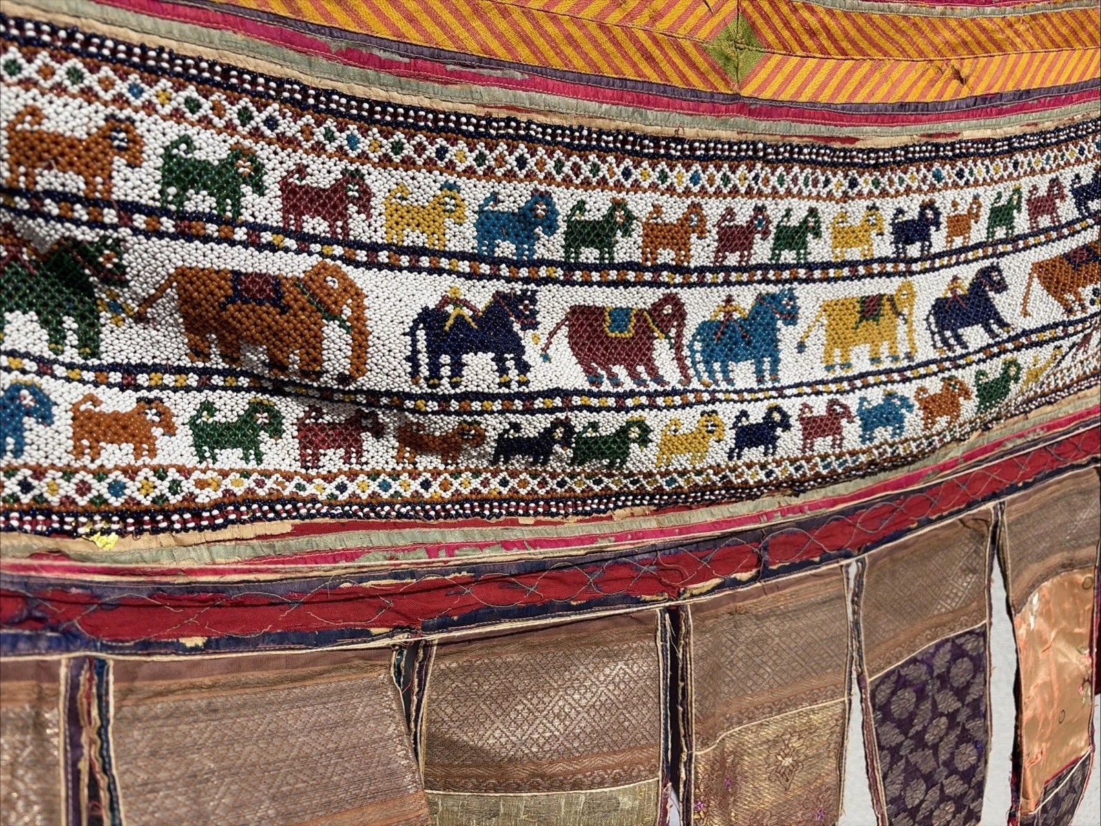 Auth:  Antique Toran Gujarat Glass Beadwork Tapestry  Rare  Indian ART   9x36 NR