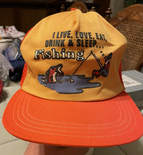 Vintage Fishing Mesh Trucker Hat Live Love Eat & Drink USA made