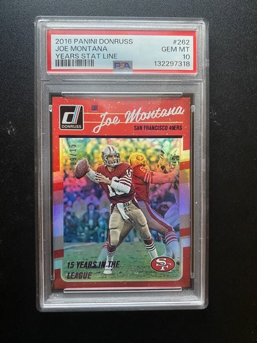 2016 Panini Donruss Joe Montana Years Stat Line #262 PSA 10 Serial Numbered 9/15