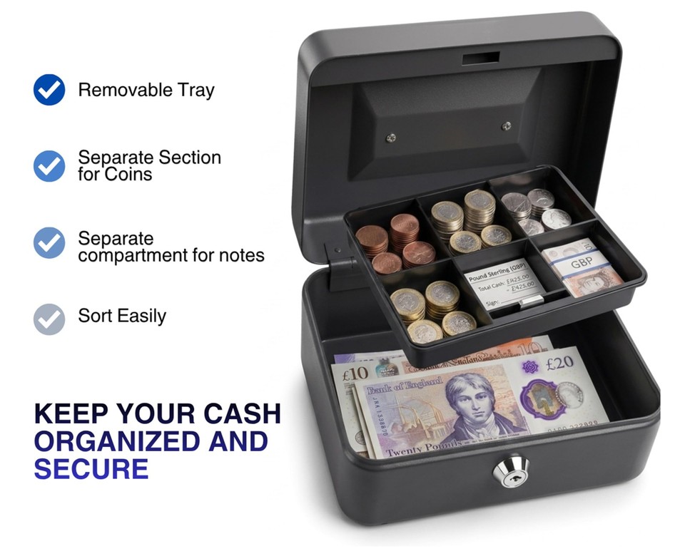 Requisae Requisite Needs Metal Money Box Tin 6 Steel Cash Safe Box Petty Cash ...