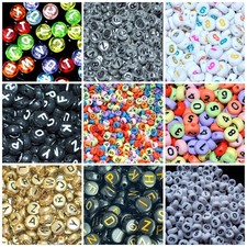 7x4mm acrylic flat round mixed alphabets or numbers beads in various colors
