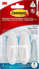 Command Bath Designer Hooks, White, Water Resistant - 2 Medium Hooks and 4 Adhes 3.77 per strip