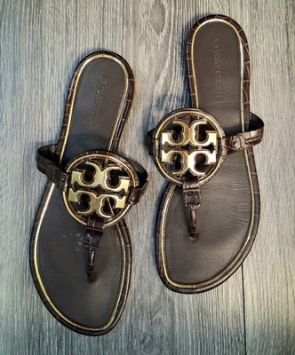 Tory Burch Miller Brown & Gold Croc Embossed Sandals 7.5 READ DESCRIPTION 
