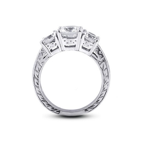 Anello di Fidanzamento 1/2ct H VS2 Tondo Diamanti Naturali Certificati 18k Stile Vintage - Foto 3 di 13