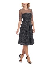 JS COLLECTION Womens Mesh Elbow Sleeve Knee Length Party Fit + Flare Dress