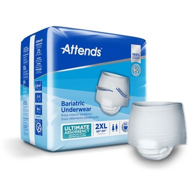 Attends Bariatric Adult Disposable Underwear XXL AU50 Super Absorbent Core 12 Ct