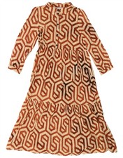 Zara Womens 3/4 Sleeve Tiered Dress UK 10 Small Beige Geometric FA15