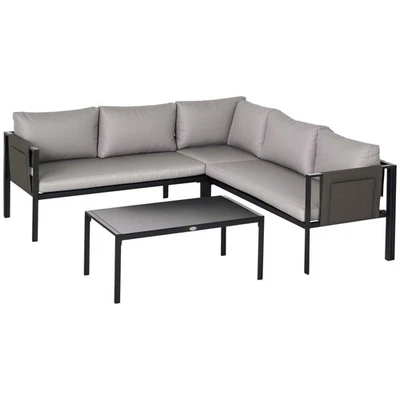 Outsunny 4 Piece Garden Furniture Set w/ Breathable Mesh Pocket, Light Grey - Image 1 of 4