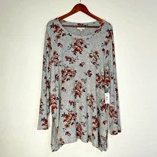 Studio B Bobeau Womens Long Sleeve Plus Size 3X Floral Sleeve Gray Blouse NWT