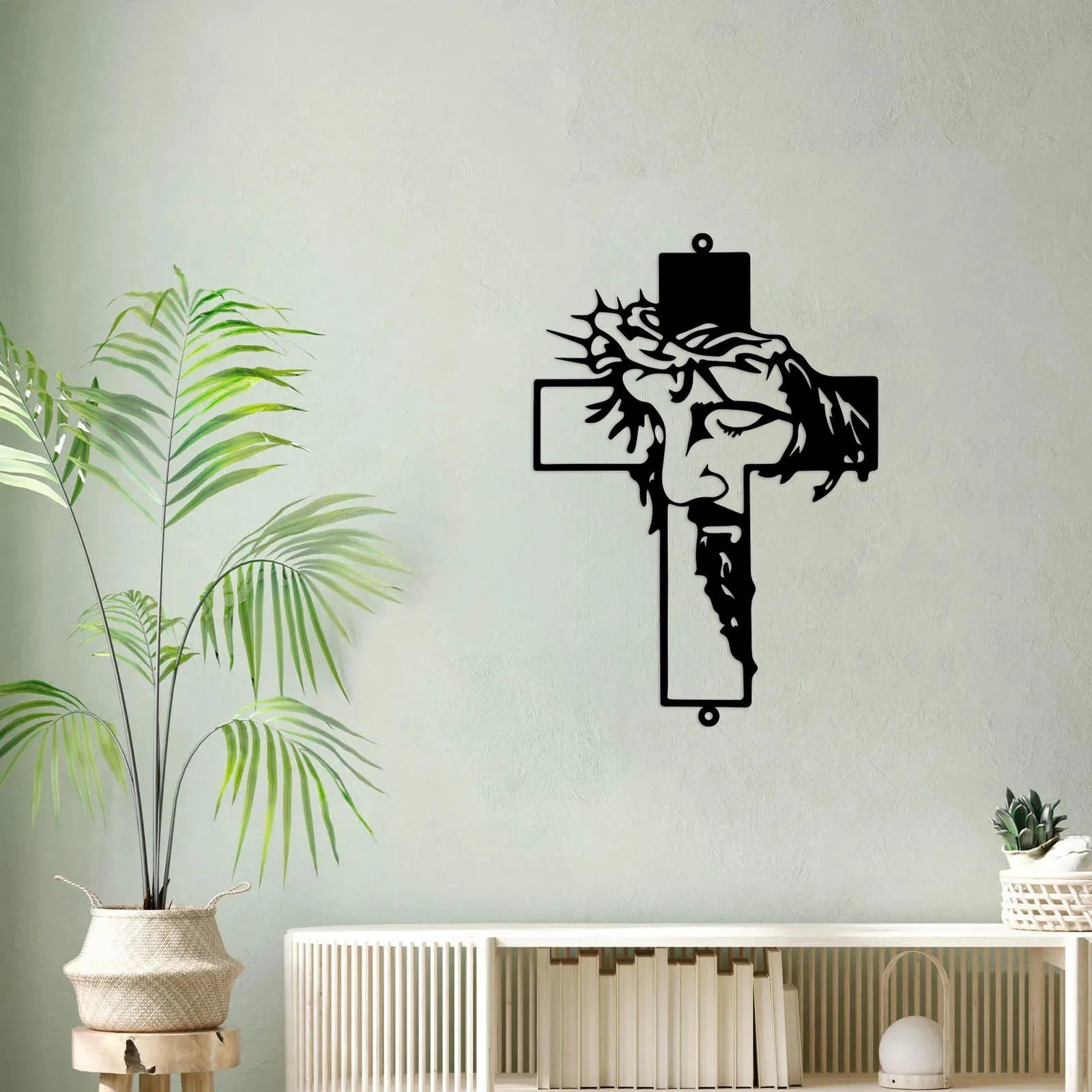 Jesus Metall Wanddeko – Kreuz Wandkunst modern christlich für Wohnzimmer