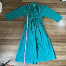 80s VINTAGE Size M-L Vassarette Robe Teal Wrap Belted Fleece USA Made Wmns 57714