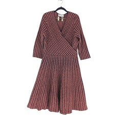 The Fold Houndstooth Dress, Wrap Front, Three Quarter Sleeve, Pleated Skirt