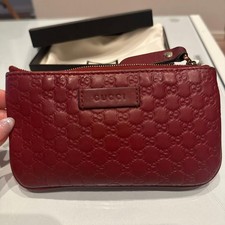 GUCCI Micro Guccissima Coin Case Key Pouch Red GG Monogram with Keyring Italy