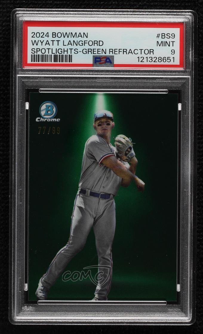 2024 Bowman Spotlights Green Refractor 77/99 Wyatt Langford PSA 9 MINT 00er