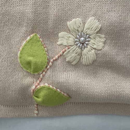 Storybook Knits Cardigan Sweater Flowers Ribbons Beads Peach Women’s Size XS RD - Picture 15 of 18