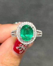 Solid 925 Sterling Silver Natural Emerald Oval Shape Gemstone Women Ring U1