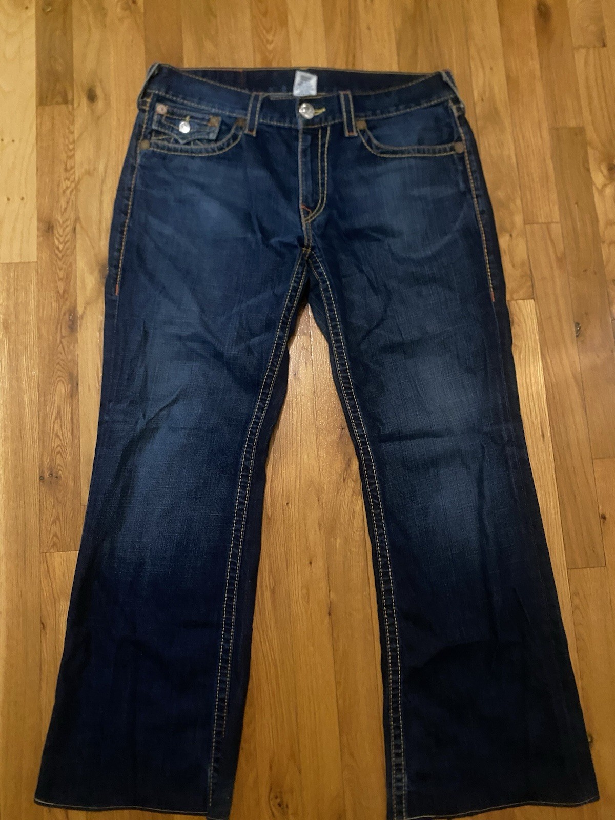 TRUE RELIGION Billy Big T Bootcut Jeans Blue Mens 36x32 Y2K Flap Pocket USA Made