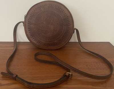 Patricia Nash Tooled Leather Cantina Round Crossbody Bag Y2K Western Boho Brown