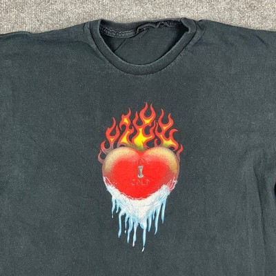 Heart Flame Ice T-Shirt Mens Size XL Black Hot Cold Graphic Emo Streetwear