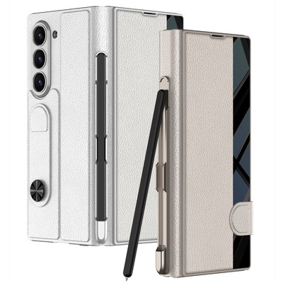 For Samsung Galaxy Z Fold 7 Magnetic Leather Case Screen Cover with Pen Holder