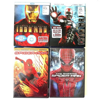 Iron Man 1 Bluray + Iron Man 2 Bluray + Spiderman DVD + Amazing Spiderman DVD