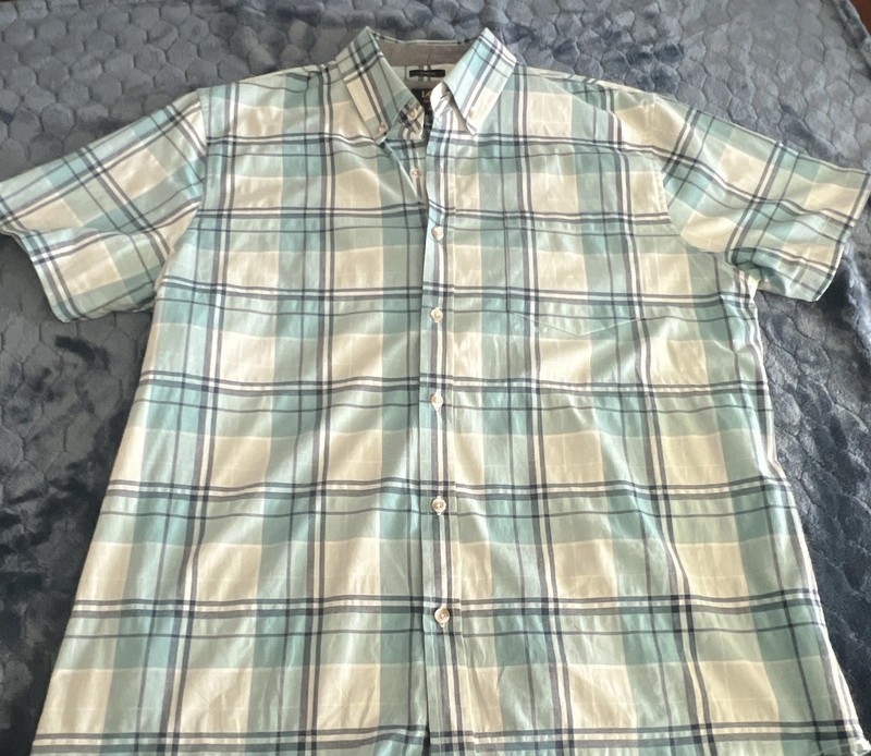 Lee Men's Blue/White Plaid Short Sleeve Button-Up Shirt Button-Down Collar XL