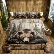 Grizzly Bear Bedding Set Queen Hunting Wild Animal Comforter Set Rustic Farmhous
