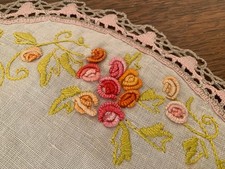 French Antique Doily Hand Embroidered, Vintage, 28cm, Collectible