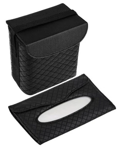  Refined Leather Car Trash Can with Matching Tissue Holder, Waterproof and 