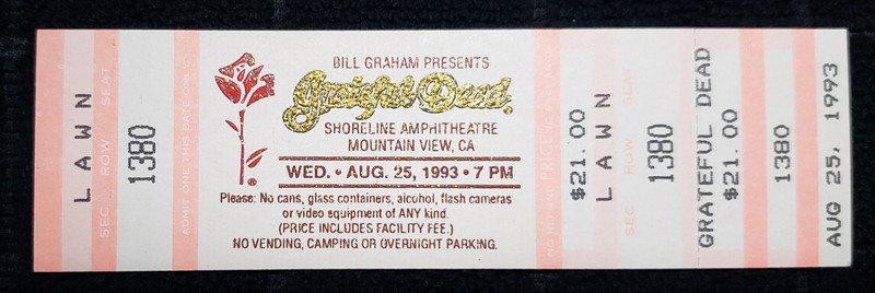  Grateful Dead Untorn Ticket Wednesday August 25th 1993 Shoreline Amphitheater