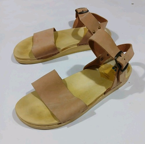 Sven 2 Strap Open Toe Low Clogs Sandals Size 41 10.5-11 Nu Buc Tan Flat Buckle - Picture 4 of 12