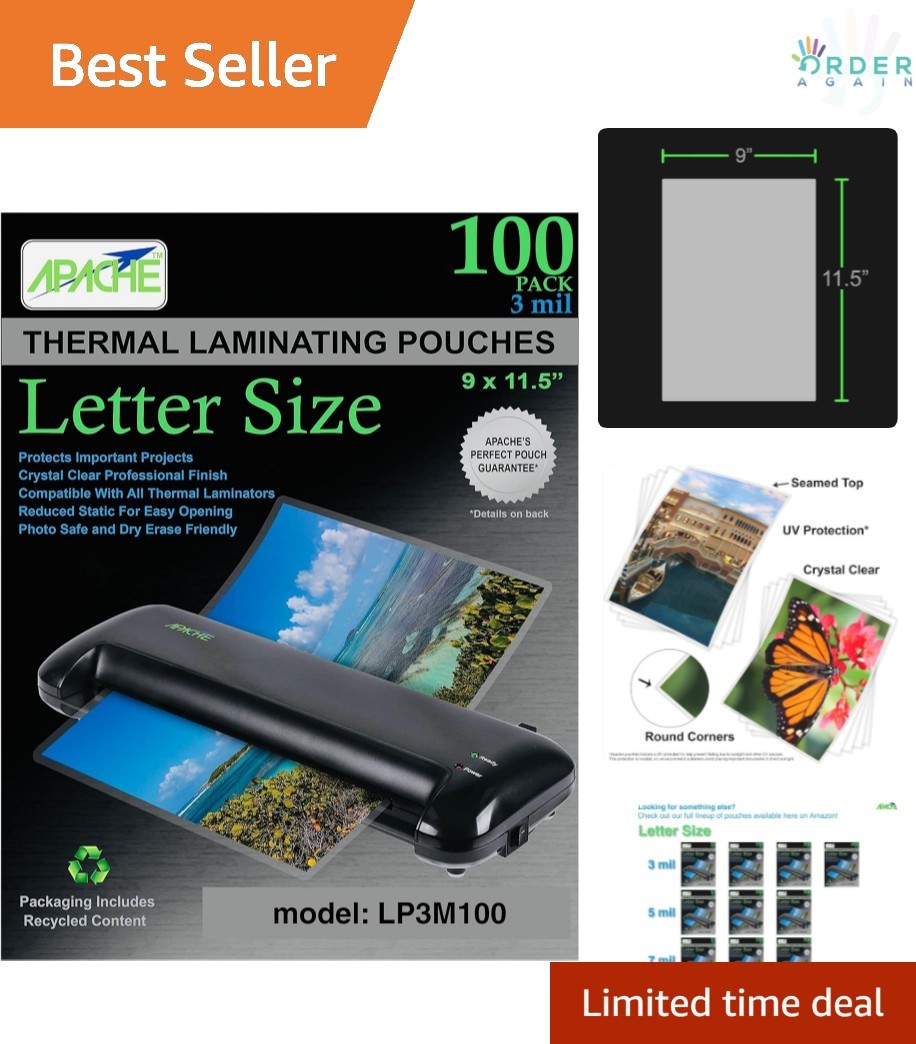Laminating Pouches 3 Mil Letter Size 8.5x11 Clear 100 Pack Office School Supp...