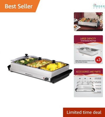 Triple Buffet Food Warmer Stainless Steel 7.5 Qt Food Server Party Catering
