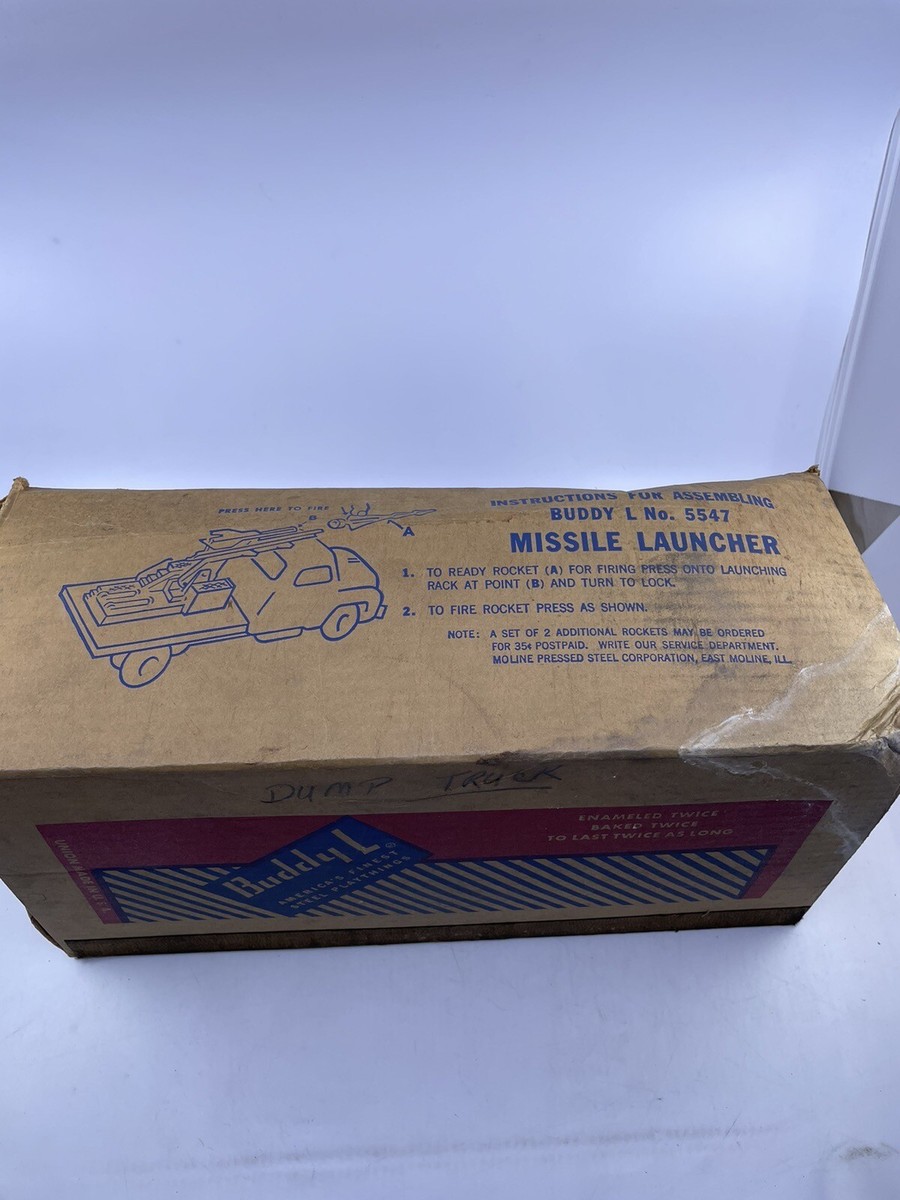 Vintage 1950s Buddy L Rocket Launcher Flat Bed Truck w/ 2 Missiles