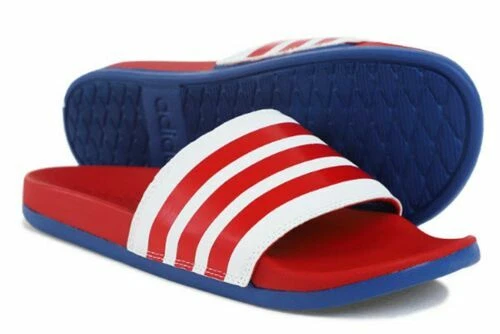 Adidas Uomo Adilette Comfort Slides Bianco Scarlatto Team Blu Royal