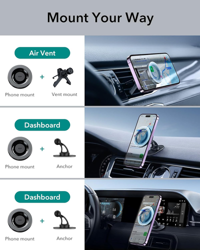 ESR Magnetic Car Mount (Halolock), Compatible with Magsafe Car Mount, Magnetic - Photo 8 sur 12