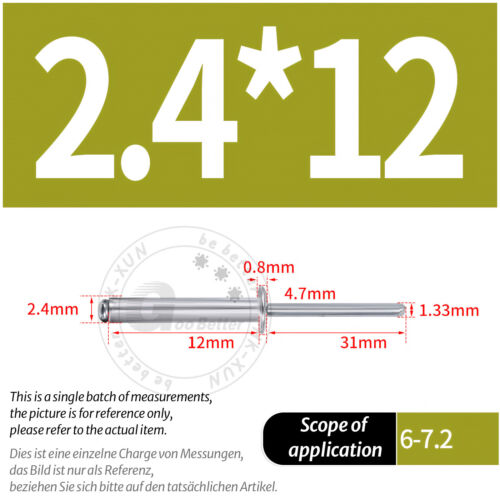 POP RIVETS ALUMINIUM BODY STEEL MANDREL OPEN END DOME HEAD 2mm 2.4mm 4mm - 6.4mm - Picture 35 of 174