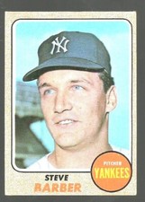1968 TOPPS BASEBALL  #316  STEVE BARBER  EX/MT+  NEW YORK YANKEES  ORIOLES HOF