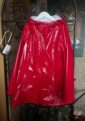 M S RED PATENT RAINCOAT SIZE UK