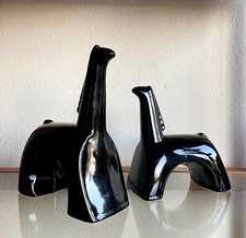 Jaru Cubist Ceramic Horse Figurines | glossy black finish | 1960s giraffe art