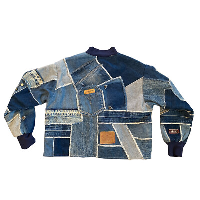 Vintage Patchwork Denim Jean Jacket Handmade Womens M? 1980s