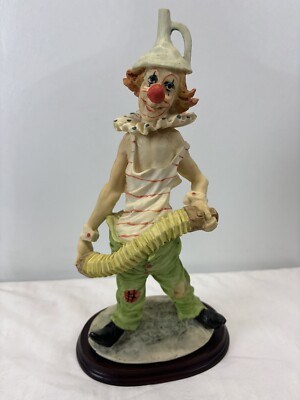 Vintage Pucci Arnart Clown Resin Figurine Statue Accordion 12'' w/ Wood Base 1984