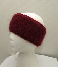 Burgundy red mohair wool hand knit handmade women's headband headwrap ear warmer