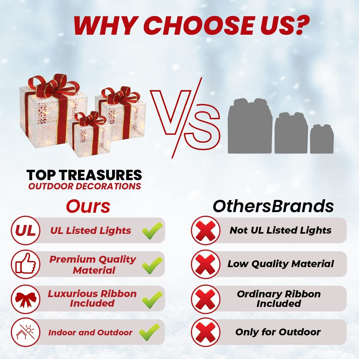 PreLit Outdoor Christmas with Bows Decoration Set of 3 Lighted Gift