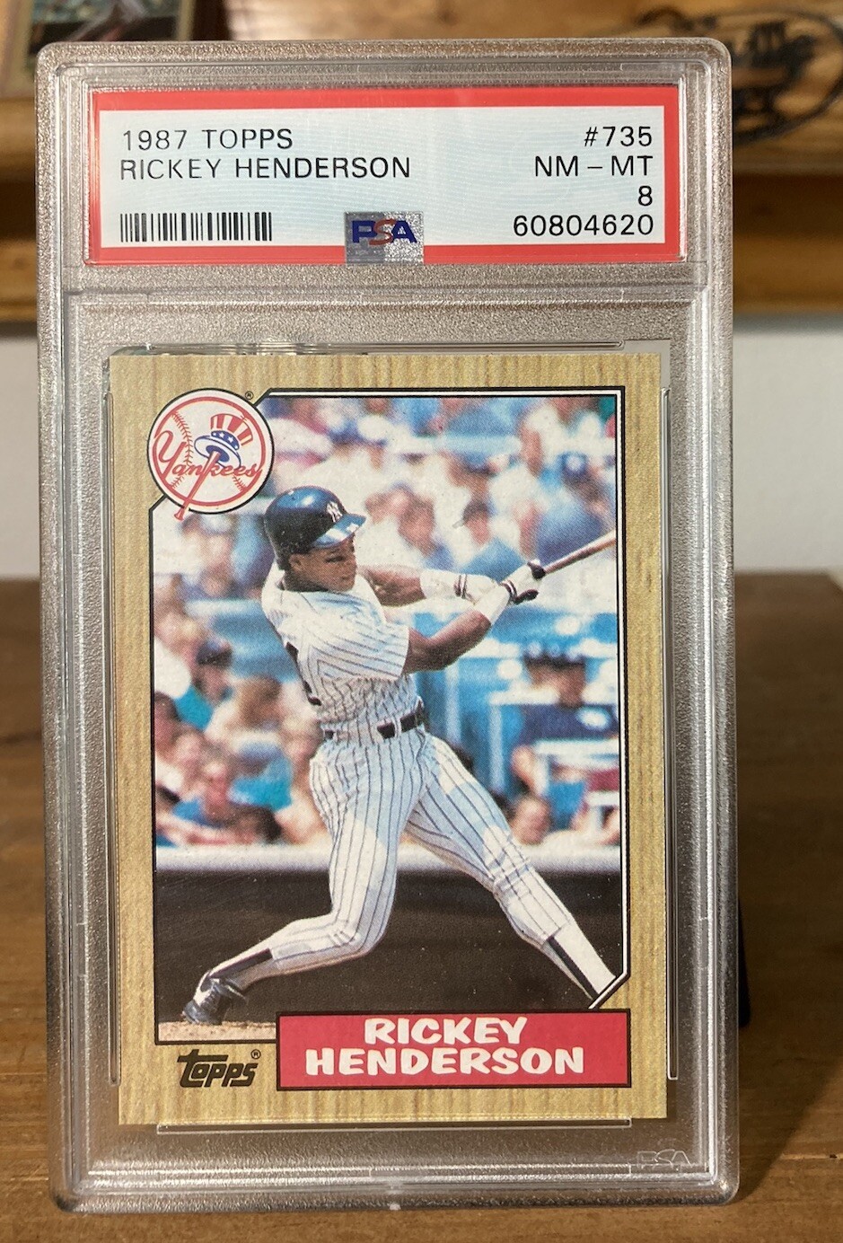 1987 Topps #735 Rickey Henderson PSA 8 New York Yankees, good centering