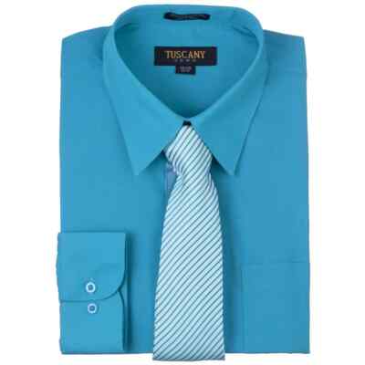 Men's Dress Cotton-Blend Shirts W/ Matching (Random design) Tie Set -  TURQUOISE | eBay
