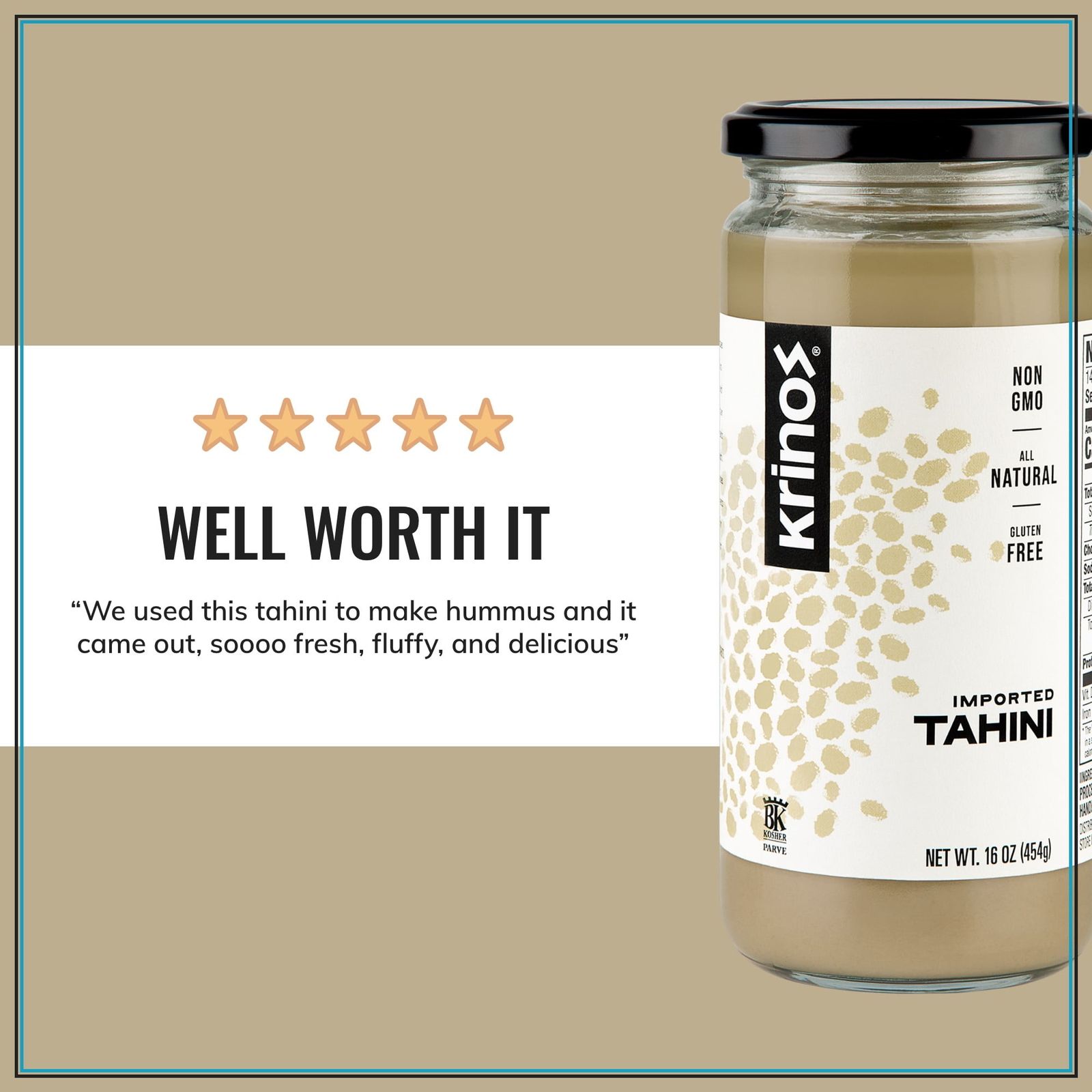 Krinos Imported Tahini, Sesame Seed, 16 oz