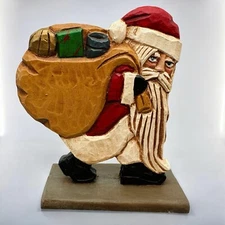 Vintage Wood World Inc Rustic Handcrafted Wooden Santa Figurine Christmas Decor